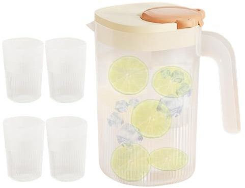 Mimoqk Großer Krug mit Deckel, transparenter Krug mit Deckel, Saftbehälter für Getränke mit 4 Tassen | Transparent Ice Tea Maker Kühlschrank Flasche Wasser kalte Milch