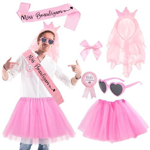 Matreeglam JGA Ensemble costume pour homme, robe tutu avec écharpe « Miss Bridal », accessoire de mariage (rose)