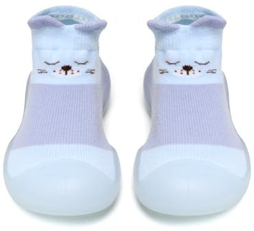 KU Sockenschuhe Baby Krabbelschuhe Baby, Lauflernschuhe Kinder Socke mit Gummisohle Rutschfeste Hüttenschuhe für Mädchen Junge (6-12 Monate)