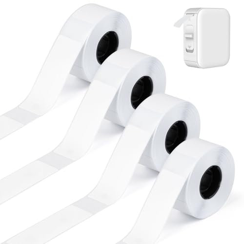 4 Rollen Etikettenband Geeignet für Etikettendrucker Wasserfeste, 14 x 40 mm Etikettenband Drucken Sie Barcode, Name, Datum, Preis usw Geeignet für Haus, Büro, Schule (Weiß, 120 Etiketten/Rolle)