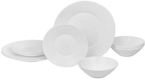 Queensway Home & Dining 12/24pc White Opal Glass Dinner Set - Dishwasher, Microwave, Freezer Safe, Elegant Plates & Soup Bowls - Multiple Design Options for Every Occasion