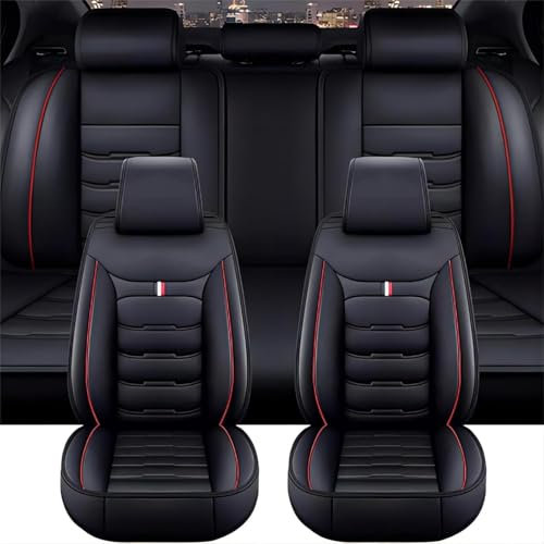 WBWBB Full Set Auto Sitzbezüge für Opel Corsa 2007-2018, Allwetter PU Leder Autositzbezüge 5 Sitzer Autositzschoner Vorne und Hinten Wasserdicht,C/Black-red