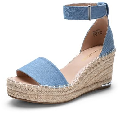 DREAM PAIRS Alpargatas Cuña Mujer Sandalias Mujer Zapatos de Tacón de 7.6cm Comodos Verano,Size 39,Azul Vaquero,DWUMPS2505
