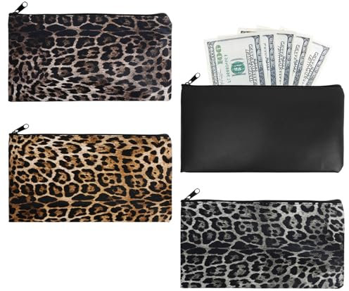 DBTW 4 Banktaschen aus Kunstleder, Geldmappe mit Reißverschluss, 11 x 10inch Bargeld Tasche, Geldbeutel Bank Taschen, Wasserdichter PU Dokumententasche, Bankmappe Groß für Business Haushalt Schule