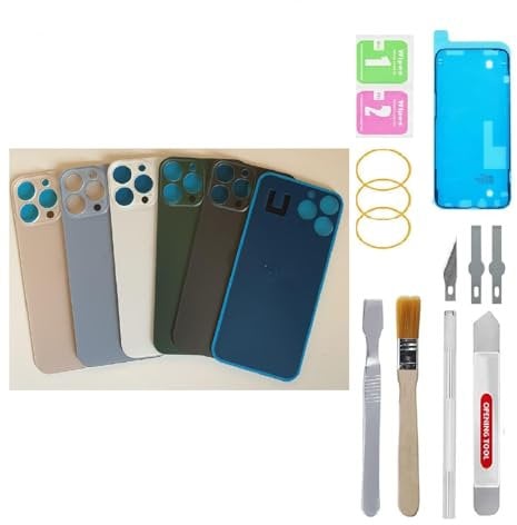 BAYERQ Replacement Back Glass Compatible with iPhone 13 Pro Max - Large Hole with Repair Tool Kits Back Glass Cover (Gold)