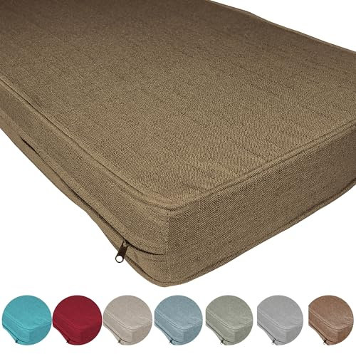 ZQXFZ Luxuriöser Leinenstoff Outdoor Bankauflage Nach Maß 65x160x8cm 50D weißer Schaumstoff，Mittlere Härte，leicht zu reinigen,Ganzjährig，Drinnen und draußen， Sitzpolster Outdoor Bank -Khaki.