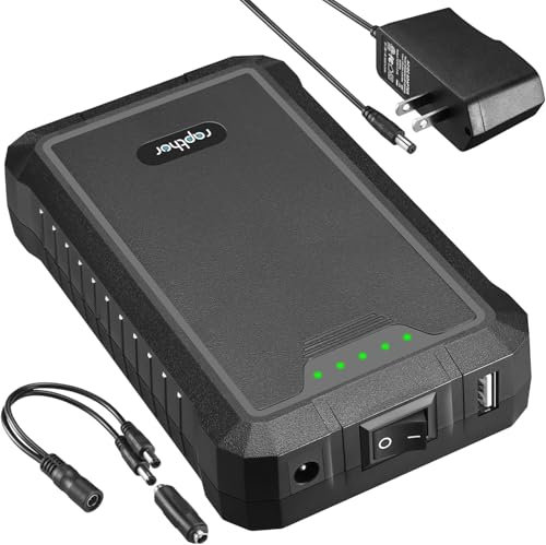 Rapthor Batteria ricaricabile agli ioni di litio da 12 V 6500 mAh/5 V 13000 mAh e uscita CC e caricatore rapido per strisce LED, router, telecamere di sorveglianza, telefoni telescopici, ecc