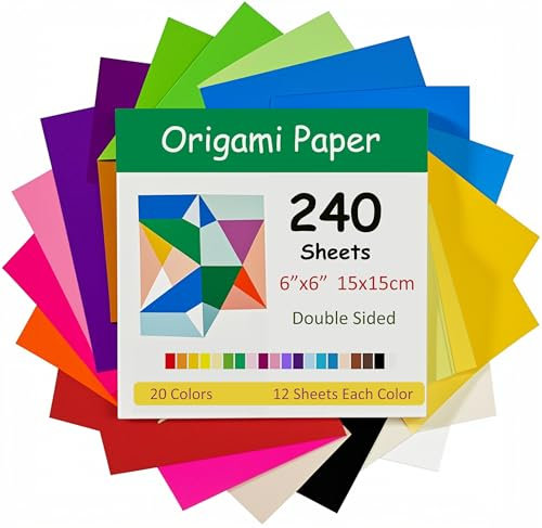 240 Blatt Origami Papier, 15 x 15 cm, doppelseitig, 70 g/m², 20 Farben, kleine faltpapier quadrate für Kinder, DIY, Schule, Kunst, Bastelprojekte, Kinder und Erwachsene