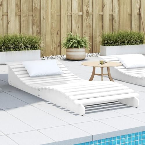 Gecheer Chaise Longue Blanc 205x80x31,5 cm Bois Massif de pin, Bain de Soleil inclinable de Jardin Exterieur, Lit de Jardin Transat de Plage Relax pour Camping Balcon Piscine