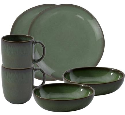 like. by Villeroy & Boch - Lave Vert Geschirr Set Aus Steingut, 6Tlg., Pottery Look, Frühstückservice Für 2 Personen, Grün