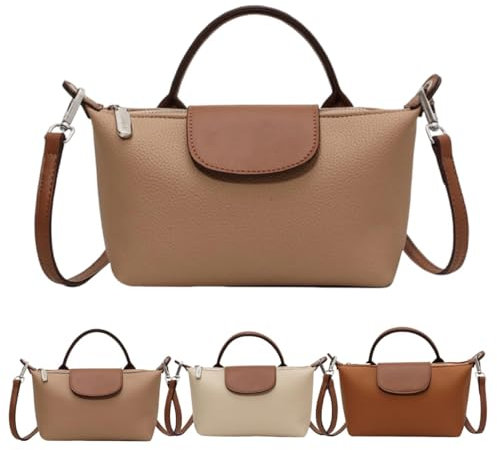Fashion Colorblock Mini-Umhängetasche für Damen, Leder-Schultertaschen, Handtaschen mit verstellbarem Riemen, gesteppt, Khaki