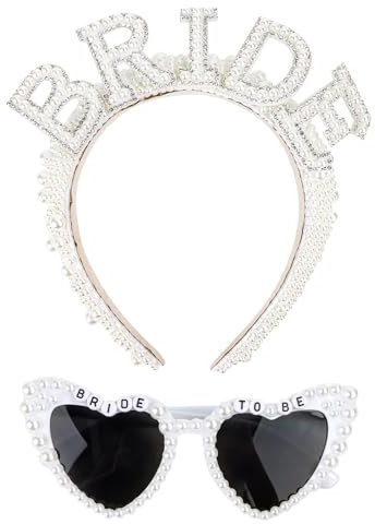 Bride To Be Haarreif Perlen Haarreif mit Sonnenbrille in Herzform Bride Hochzeitszubehör JGA Accessoires Braut Haarschmuck für Hochzeiten
