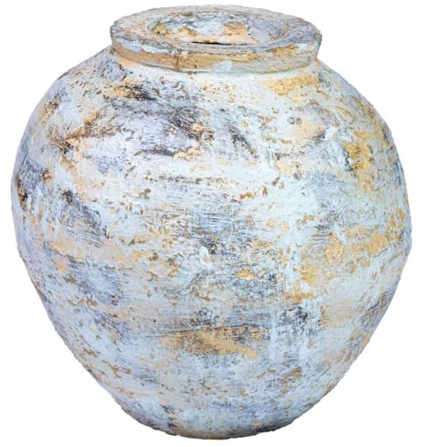Weiße Pappmaché-Vase mit antikem handgefertigtem Finish 24x24x23h cm