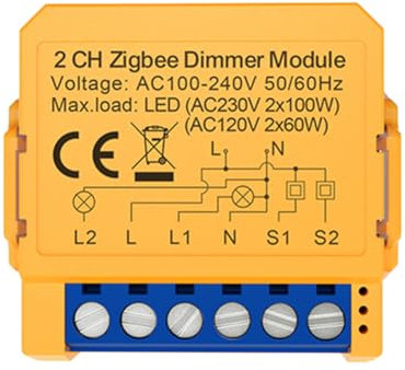 Pesfehhy Tuya Zigbee Schaltmodul für intelligente Dimmerschalter, 2 Kanäle, LED-Lichter, dimmbarer Schalter, stufenloses Dimmen + Sprachsteuerung