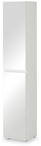smart Mehrzweck-Hochschrank weiß, Spiegel-Schrank Holzwerkstoff foliert | Regale für Wohnzimmer, Schlafzimmer & Flur, 8 Ebenen, verstellbare Ablagen 40x210x37 cm, für Stauraum und Ordnung