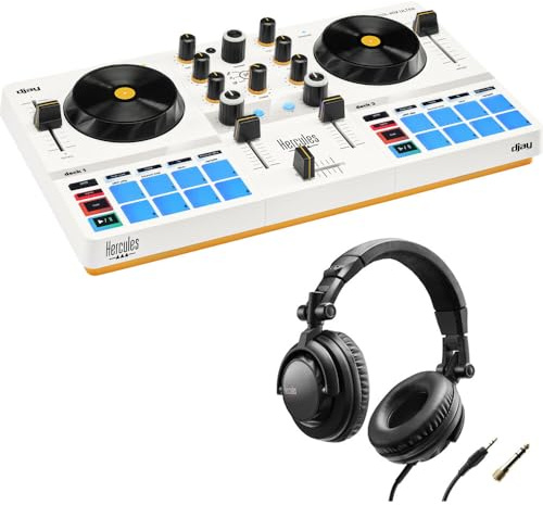 Hercules DJControl Mix Ultra - Controller DJ con custodia protettiva e cuffie Hercules HDP DJ45 con chiusura posteriore
