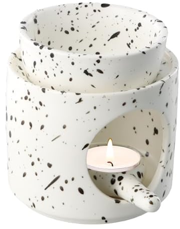 Volumoon Duftlampe Teelicht, Keramik-Ölbrenner, Duftöl und Duftwachs Diffusor, Abnehmbare Schale, Gerillte Oberfläche, Duftlampe für Atherische öle, Einschlafhilfe Entspannung Einweihungsgeschenk (C)