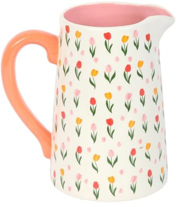 Tulip Print Ceramic Flower Jug | Decorative Spring Vase for Fresh Blooms or Home Display Not for Food Use