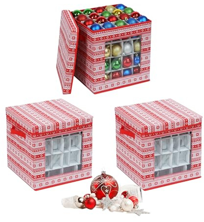 Relaxdays Weihnachtskugel Aufbewahrungsbox, 3er Set, HBT: 33 x 33 x 33 cm, Vlies, Pappe, Weihnachtskugelkiste, Farbwahl