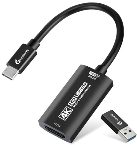 Guermok HDMI Video Capture Card 4K60FPS 1080P120FPS USB3.0 HDMI zu USB C/A | HDMI Aufnahmekarte für Streaming und Gaming Kompatibel mit Pad, Switch 2/1, PS 5/4, Quest3, macOS, Windows, OBS und Kamera