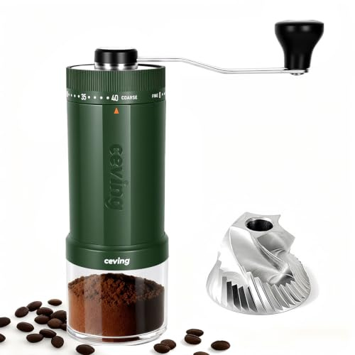 CEVING World's First 60g Large Capacity Manual Coffee Grinder, Green | 40 External Settings, Portable Hand Coffee Bean Mill with Stainless Steel Conical Burr for Travel, Camping, Pour Over & Gift