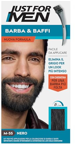 Just For Men Bart & Schnurrbart, Herrenfarbe mit Keratin, Farbe Schwarz M55 | Keratin-Tönung für dichteren Bart, ohne Ammoniak, entfernt graue Haare, inklusive Kamm-Applikator