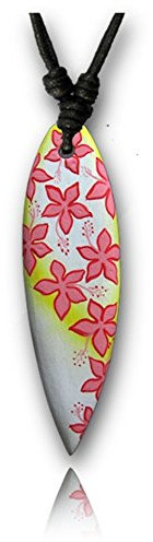 CHICNET Surferkette Baumwolle Holz Surfbrett Halskette verstellbar handbemalt Kette | Tribal Wellen Stern Hibiskus Blüten | handgeschnitzt Beach Strand Damen Herren Hals Schmuck Blüten