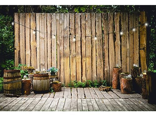 YongFoto 3x2m Vinyl Foto Hintergrund Gestreifte hölzerne Wand Holzboden Fässer Holzpfähle Fotografie Hintergrund Hochzeit Party Fotostudio Hintergründe Requisiten