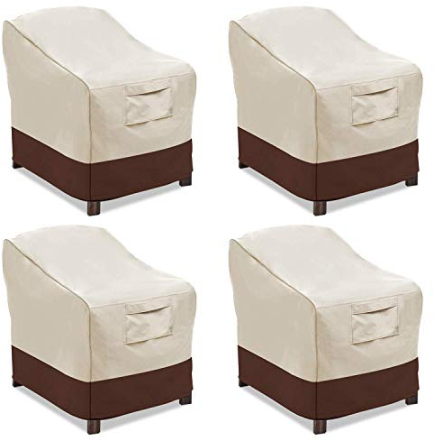 Vailge Abdeckung für Terrassenstuhl, tiefer Sitzbezug, strapazierfähig und wasserfest, für den Außenbereich 4 Pack - Small Beige & Brown