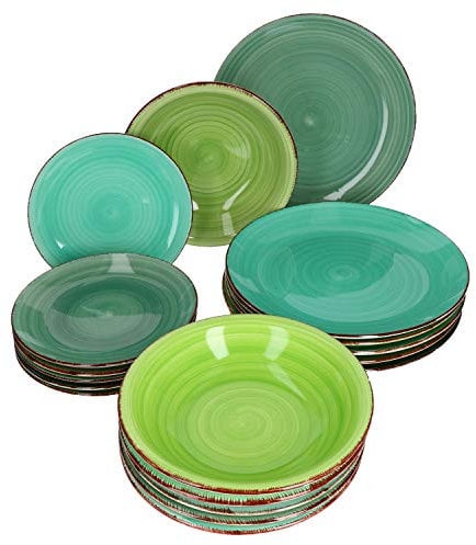 MamboCat Green Set de 18 assiettes Set d'assiettes vertes Vaisselle robuste en faïence verte pour 6 personnes 6 assiettes plates Assiettes à soupe Petites assiettes à gâteaux 18 pièces