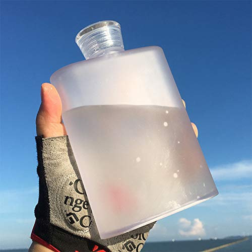 Almabner Bouteille d'eau plate, en plastique transparent, bouteille d'eau plate, bouteille d'eau de camping, bouteille d'eau fine, réutilisable pour l'école, le bureau, les activités en plein