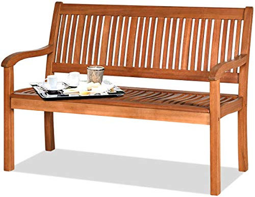 COSTWAY Banc de Jardin, Bois d’Acacia, 126 x 63 x 91 cm, Charge 322kg, 2 Personnes, Dossier Incliné, Accoudoir Incurvé, Banc Exterieur Jardin pour Terrasse Porche Cour