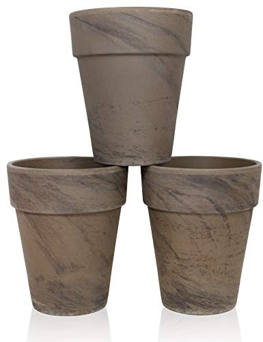 B2S BACK2SEASON Tontöpfe 3 Stück mit Loch Made in Germany dunkel-marmorierter rund grau braunTon Blumentopf Terrakotta Pflanzentopf Tontopf D=15 cm, 3er Set