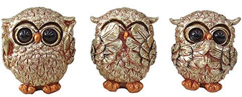 fengshuisale 3 Eulenfiguren Dekor See No Evil Hear No Evil Speak No Evil Mini Cute Eule Statue Crafted Animal Sculpture Ornament for Home Office Tischplatte Golden | W4398