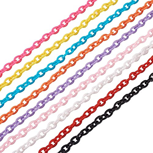 PandaHall 9 Stränge Kunststoff-Ketten, gemischte Farben, ovale Kettenglieder, dekorative Kettenglieder für Halsketten, Armbänder, Brillenketten