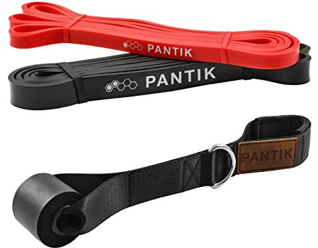 PANTIK Lot de bandes de résistance avec ancre de porte pour homme et femme - Bandes de traction pour étirements du corps, haltérophilie, yoga, pilates - Rouge et noir