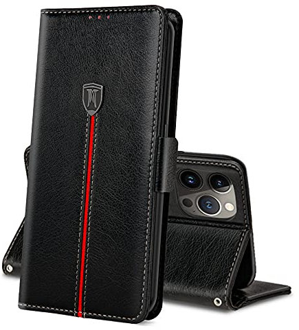 MAMA MOUTH Cover Per iPhone 13 Pro,Custodia Flip Pelle Portafoglio, Magnetica Libro Slot Schede Cover, Silicone TPU Bumper Wallet con Supporto Antiurto Case Per iPhone 13 Pro Nero