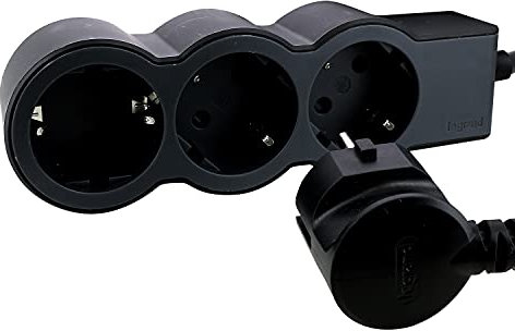 LEGRAND, Flache Steckdosenleiste, 3-fach Steckdose, Mehrfachsteckdose, 1,5 Meter Kabellänge, Schwarz, Dunkelgrau, 694550