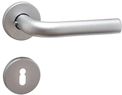Buddy4Home Türgriff Türbeschlag Madrid Türklinken Buntbart Rosetten Zimmertüren SGL-Click Drückergarnitur Türdrücker Innentüren Rückholfeder Gleitlager rund Aluminium Silber F1