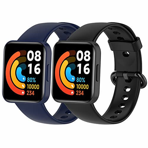 MIJOBS 2 Pièces Bracelets Compatible avec Redmi Watch 2 Lite & POCO Watch Bracelet de Remplacement en Silicone pour Hommes et Femmes Sport Bracelet pour Xiaomi Redmi Watch 2 Lite