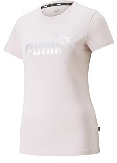 PUMA Damen Essentials+ Metallic Logo T-Shirt, Rosa