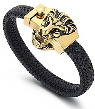 Aotiwe Bro Armband, Favs Armband Gold Punk Löwenkopf Leder 21.5cm Schmuck Männer