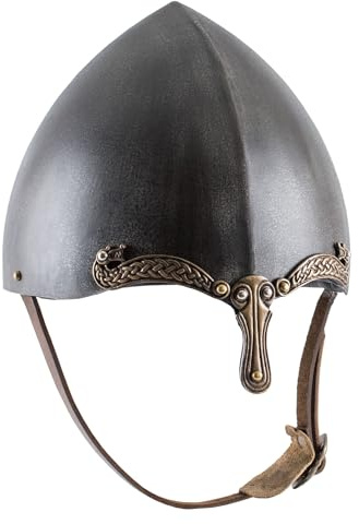 Battle-Merchant Nasalhelm mit Keltischen Motiven, Stahl mit Antik-Finish