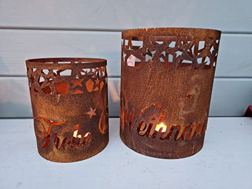 Arinosa Windlicht Set Frohe Weihnachten Metall Rost