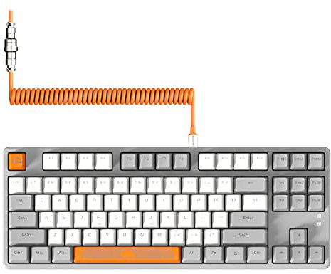 MAGIC-REFINER AK873 Wired 75% TKL Gaming Keyboard,Hot-Swappable Blue Switch,PBT Keycap,Rainbow Led Backlit,Ergonomic Mechanical Keyboard+Custom Coiled USB/Type-C Aviation Cable for PC/Mac (Gray White)