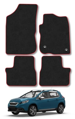 Peugeot 2008 (2013-2019) Carpet Car Mats | Red Edge Trim Tailored Fit Floor Mats Full Coverage Protection Accessories Easy Clean Anti Slip Made in the UK