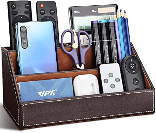 GORESE Leder Multifunktionale Schreibtisch Organisator, Stiftehalter Schreibtisch PU Leder Büro-Bleistifthalter Organizer Stiftebox Stifteköcher Desktop-Schreibtisch (Braun)