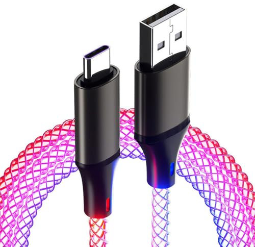 USB A to USB C Charger Cable with RGB LED Breathing Light for Car or Darkness, 66w Fast Charging USB C Cable Compatible With Samsung Galaxy S24/S23/S22/S21,Honor X6a, Redmi A2, etc. (3.3ft/1m)
