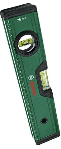 Bosch Livella a Bolla da 25 cm, Allineamento Preciso con 2 Bolle Fluorescenti per Lettura Orizzontale Verticale, Scala Metrica, Corpo in Alluminio, Paracolpi e Rivestimento Softgrip, Scanalatura a V