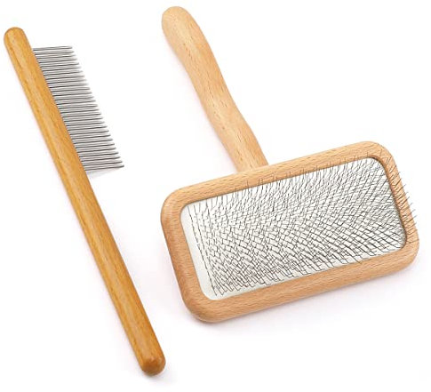 Carpet Rake-Sheepskin Wool Brush and Sheepskin Brush Cleaner Comb, More Suitable for Pile Carpets/Rugs, for Carding Fur, Restore Carpets Softness and Texture (Wood, 2PCS(Big+ Small)